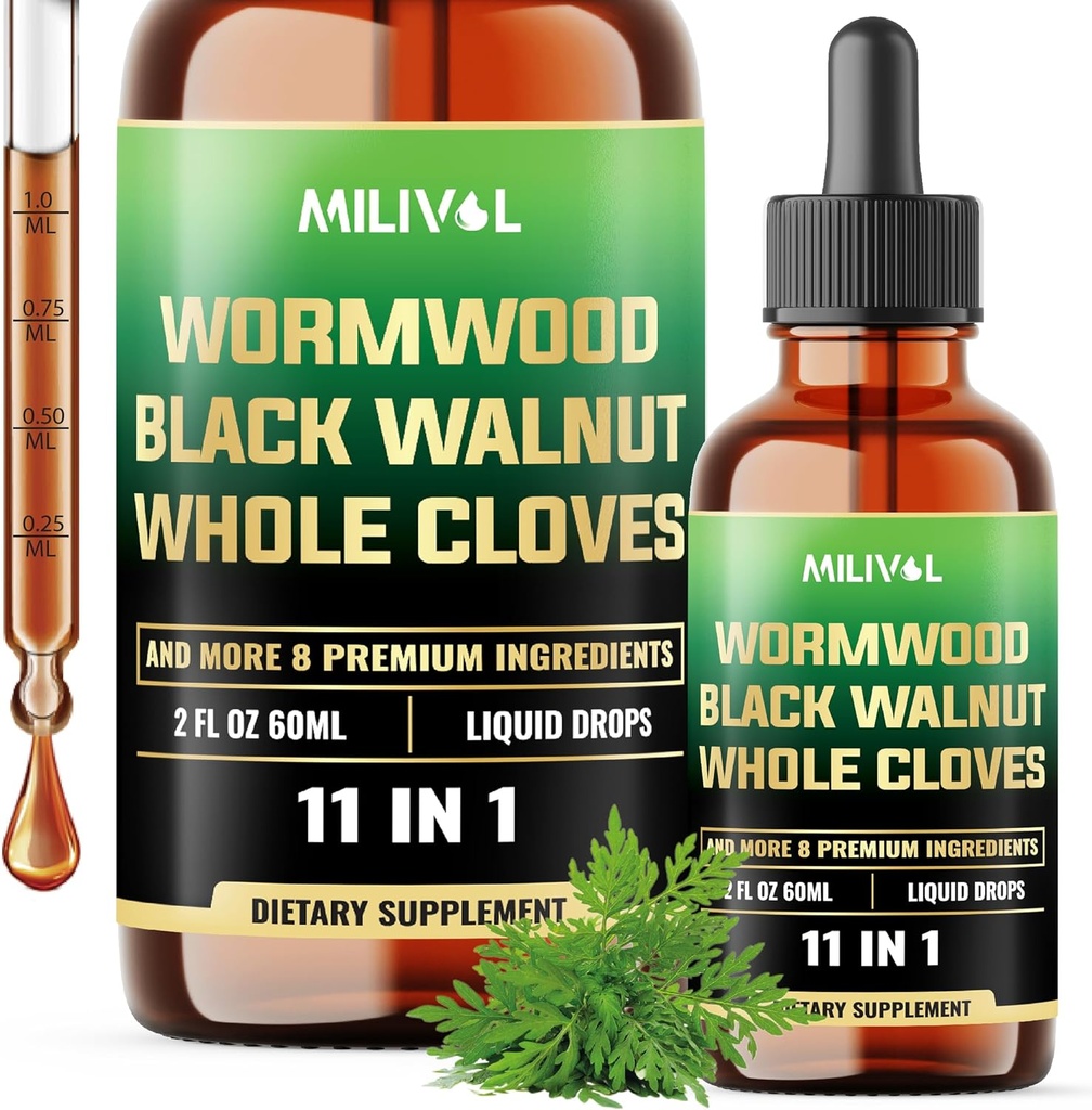 Wormwood Liquid Drops - Wormwood Extract Βάμμα με Black Walnut, Whole Cloves & 8 More Herbs - 2 Fl Oz για 60 ημέρες προσφοράς