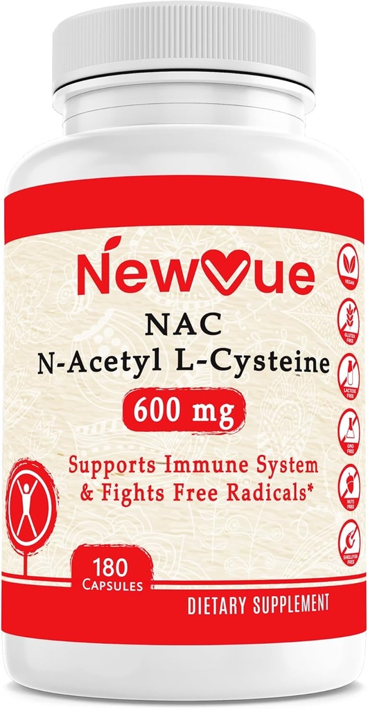 N- Acetyl L- Cysteine (NAC) 600mg, 180 κάψουλες - Μη- ΓΤΟ, Χωρίς γλουτένη