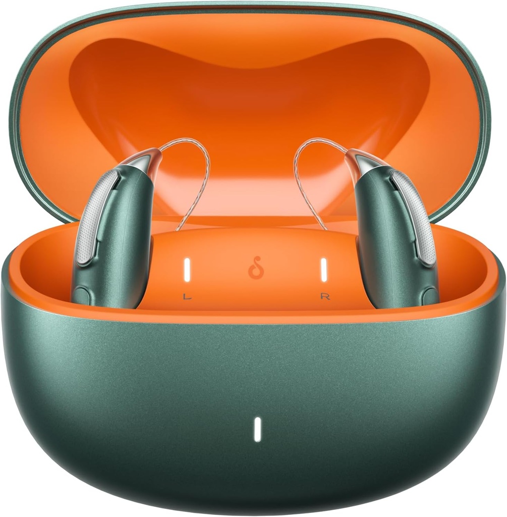 Επαναφορτιζόμενα Βοηθήματα Ακρόασης Bluetooth για Ήπια σε Σοβαρή Απώλεια Ακρόασης - OTC - Έξυπνη Εφαρμογή - RIC (Recealer-in-Canal) Σχεδιασμός με Μείωση θορύβου - Περιλαμβάνει Κιβώτιο φόρτισης, Πράσινο