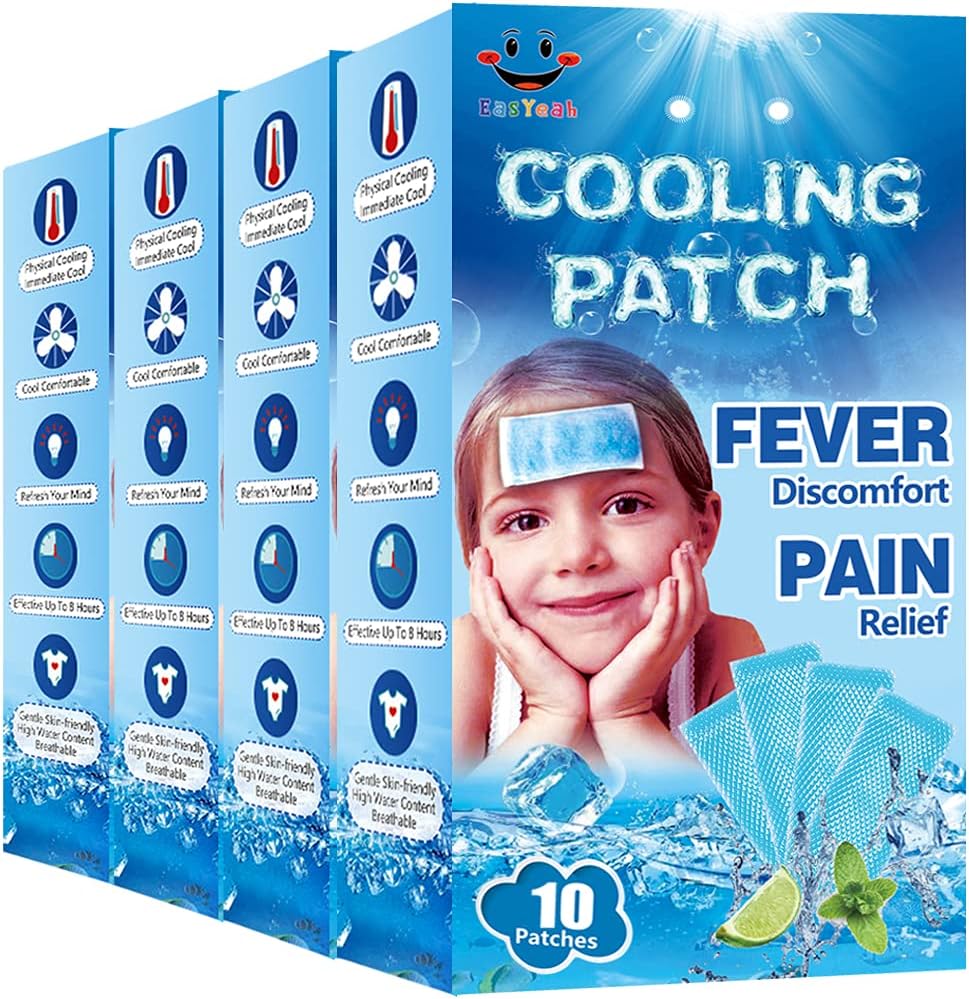 40 φύλλα EasYeah Ψύξη Patches για τον πυρετό ανησυχίας & ανακούφιση του πόνου, ψύξη ανακούφιση του πυρετού μειωτή, πονοκέφαλος κατάποση, 10 ανά κουτί (4 κουτιά)