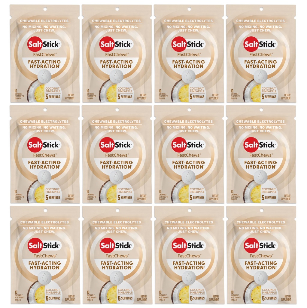 SaltStick Electrolyte FastChews - 120 Coconut Pineapple Resealable Chewable Electrolyte Tablets for Hydration, Salt Tablets for Running - 120 Tablets