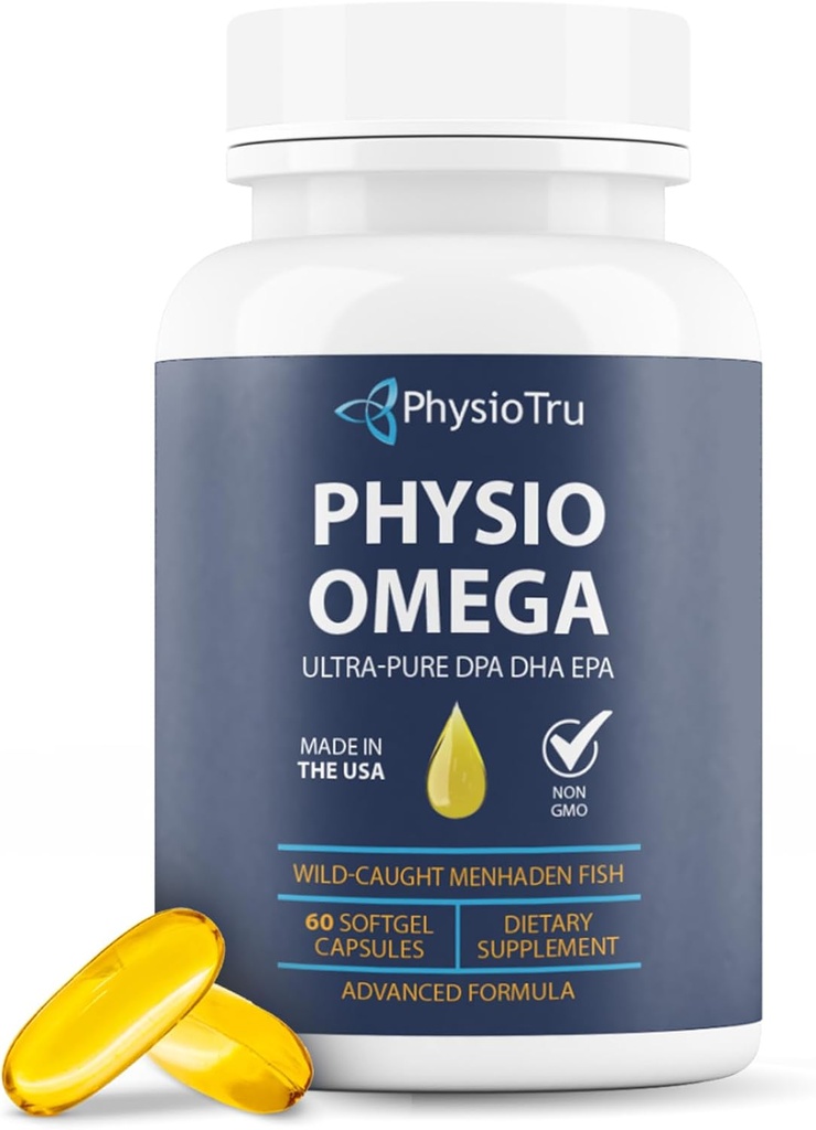 Physio Omega 2400mg Fish Oil με Συμπλήρωμα Ωμέγα 3 Λιπαρά Οξέα - Heart & Brain Health Συμπληρώματα για Ενήλικες - Μη ΓΤΟ, Burpless, Ελαφριά Γεύσεις Εσπεριδοειδών, Με Βιώσιμη προέλευση - 60 Softgels, 30-Day Supply
