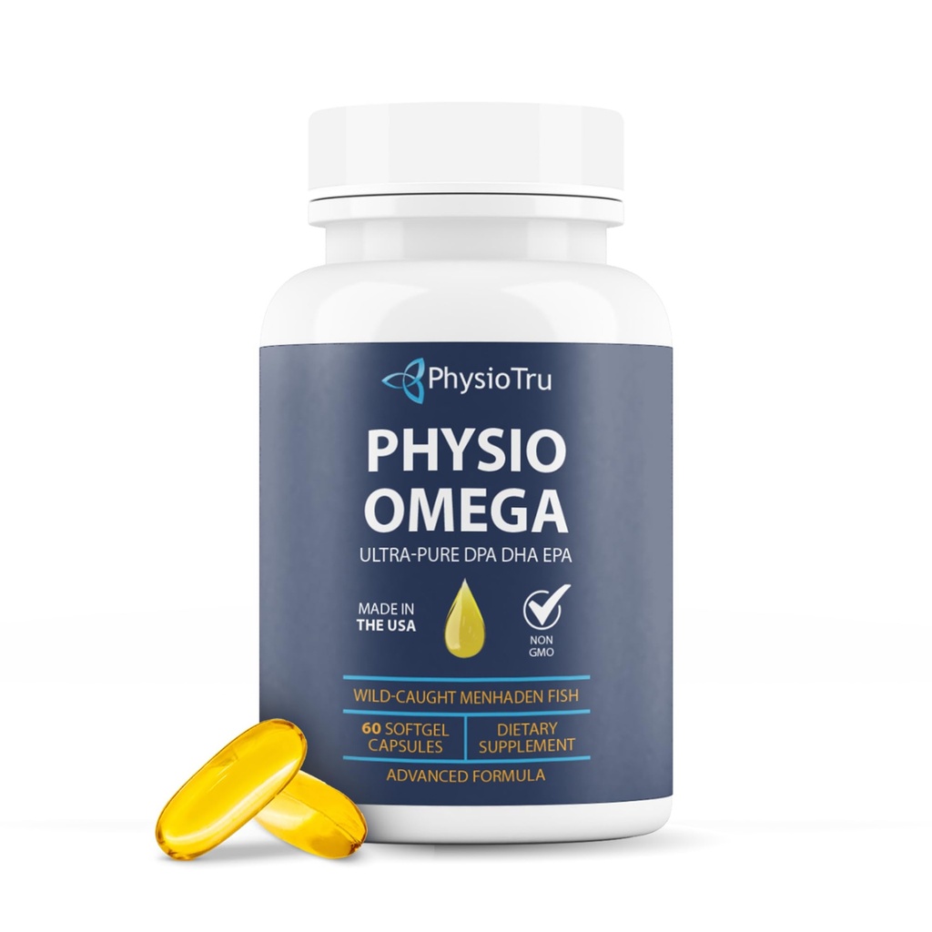 Physio Omega 2400mg Fish Oil με Συμπλήρωμα Ωμέγα 3 Λιπαρά Οξέα - Heart & Brain Health Συμπληρώματα για Ενήλικες - Μη ΓΤΟ, Burpless, Ελαφριά Γεύσεις Εσπεριδοειδών, Με Βιώσιμη προέλευση - 60 Softgels, 30-Day Supply