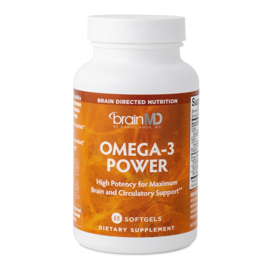 BRAINMD Dr Amen Omega-3 Power - 60 Κάψουλες - Κοινή & ανοσοποιητική υποστήριξη συμπλήρωμα - Περιέχει DHA & EPA - Χωρίς γλουτένη - 30 Σερβιέτες