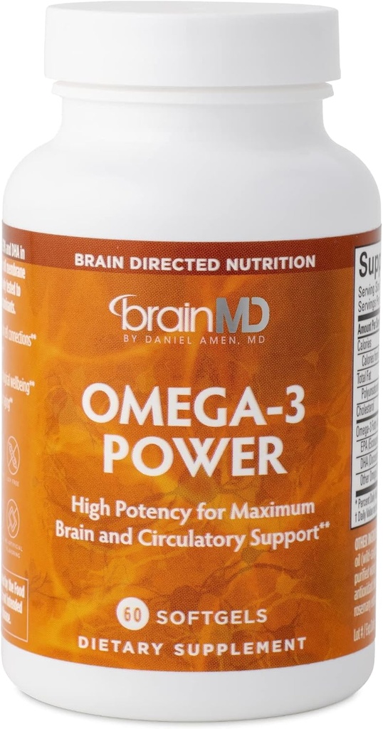 BRAINMD Dr Amen Omega-3 Power - 60 Κάψουλες - Κοινή & ανοσοποιητική υποστήριξη συμπλήρωμα - Περιέχει DHA & EPA - Χωρίς γλουτένη - 30 Σερβιέτες