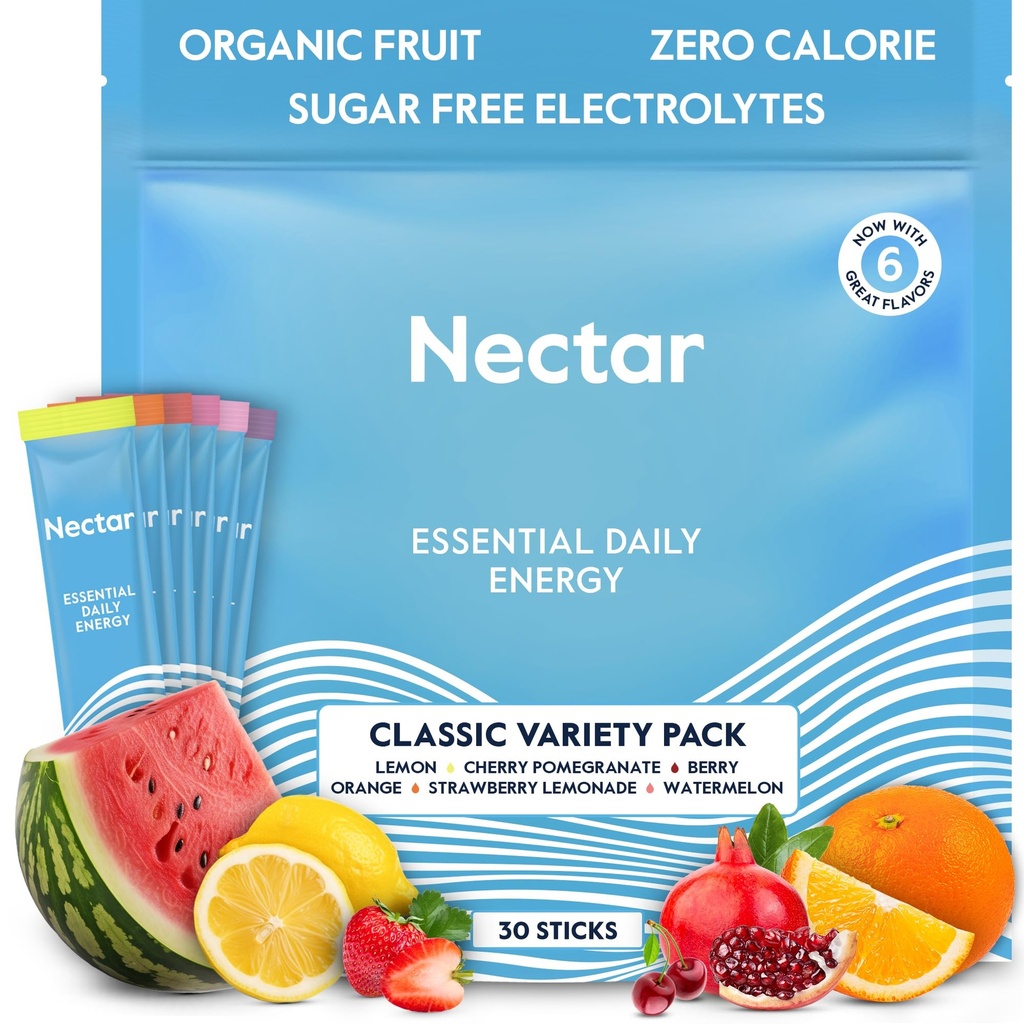 Nectar Energy Booster - Βιολογική καφεΐνη, B12 & Ηλεκτρολύτες - Ζάχαρη Χωρίς & Μηδέν θερμίδες – Υγιεινός καφές, Ενεργειακό Ποτό & Εναλλακτική Σόδα – Ενυδάτωση & Συμπλήρωμα Ενέργειας (Variety 30 Powder Packets)
