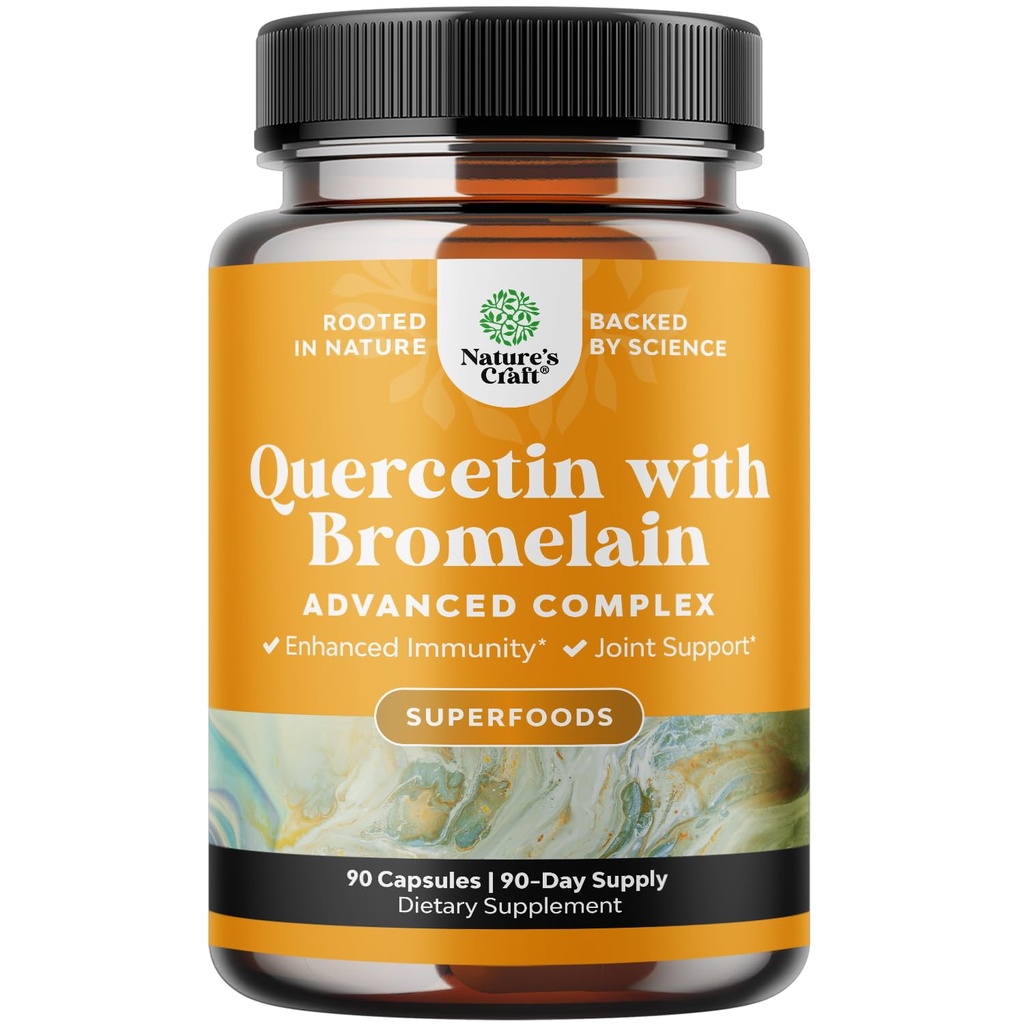 Αμιγής Quercetin με Bromelain συμπλήρωμα για ανοσοενισχυτική βοήθεια - Υψηλής ισχύος Quercetin 500mg κάψουλες με Bromelain για ανοσοενισχυτική υποστήριξη & αναπνοή - Διατροφικό αναπνευστικό συμπλήρωμα - 90 Ct