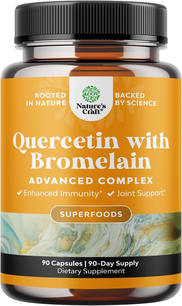 Αμιγής Quercetin με Bromelain συμπλήρωμα για ανοσοενισχυτική βοήθεια - Υψηλής ισχύος Quercetin 500mg κάψουλες με Bromelain για ανοσοενισχυτική υποστήριξη & αναπνοή - Διατροφικό αναπνευστικό συμπλήρωμα - 90 Ct