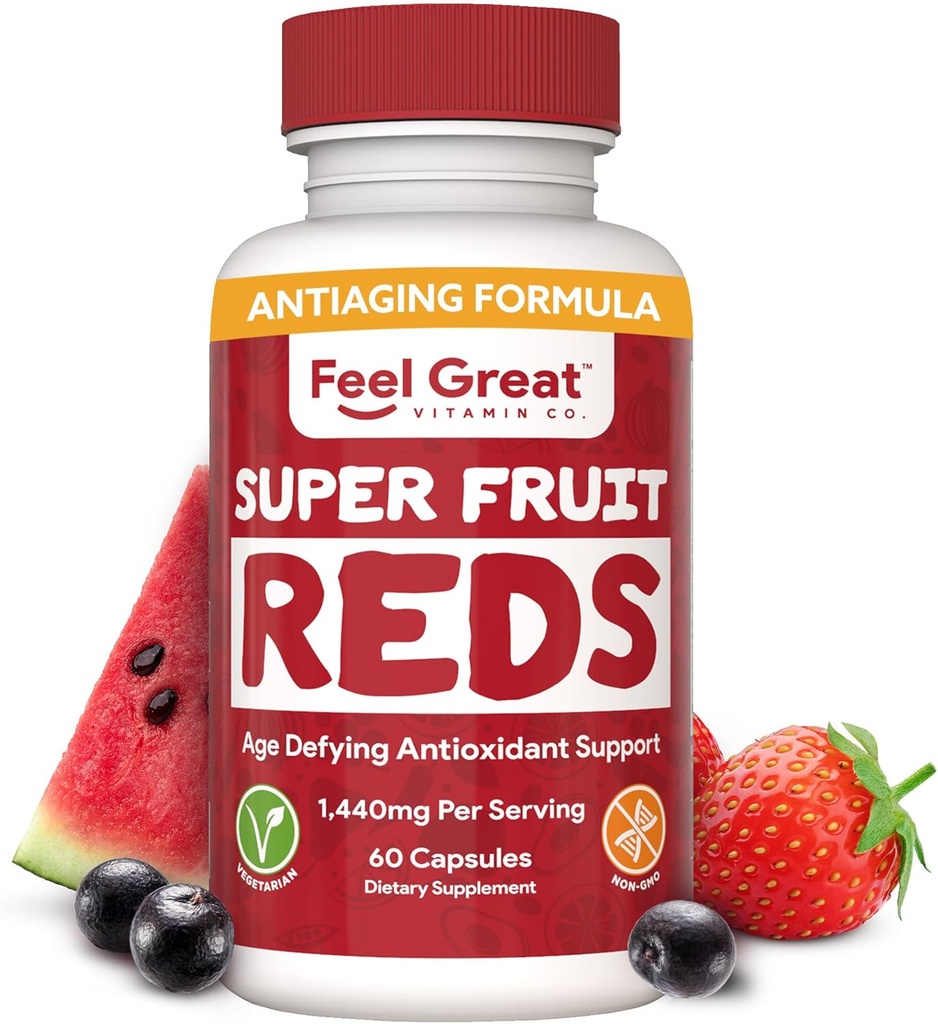 Νιώστε τις Μεγάλες Βιταμίνες Superfruit Reds – Αντιοξειδωτικό Superfood με Πολυφαινόλες για Αντιγηραντική Υποστήριξη – Acai, Mangosteen, Ρόδι, Βατόμουρο & Πολλά άλλα – 60 Κάψουλες