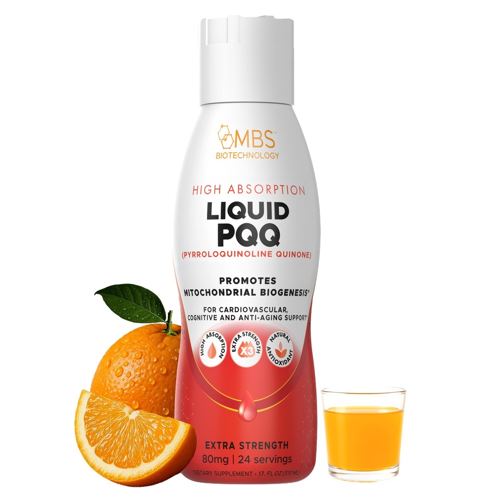 17oz 80mg Liquid PQQ Superior Highly Absorbable Pyrroloquinoline Quinone for Mitochondria Energy and Antioxidants. 24 Servings. Supports Heart Health and Cognitive Function.
