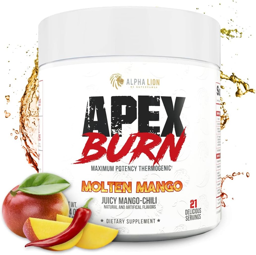 ALPHA LION Apex συμπλήρωμα απώλειας βάρους, σκόνη προπόνησης, φυσικό θερμογόνο καυστήρα θερμίδων, υποστήριξη απώλειας λίπους, ενέργεια & εστίαση, βελτιστοποιήστε τη σύνθεση του σώματος (21 υπηρεσίες, Juicy Mango-Chili Γεύση)