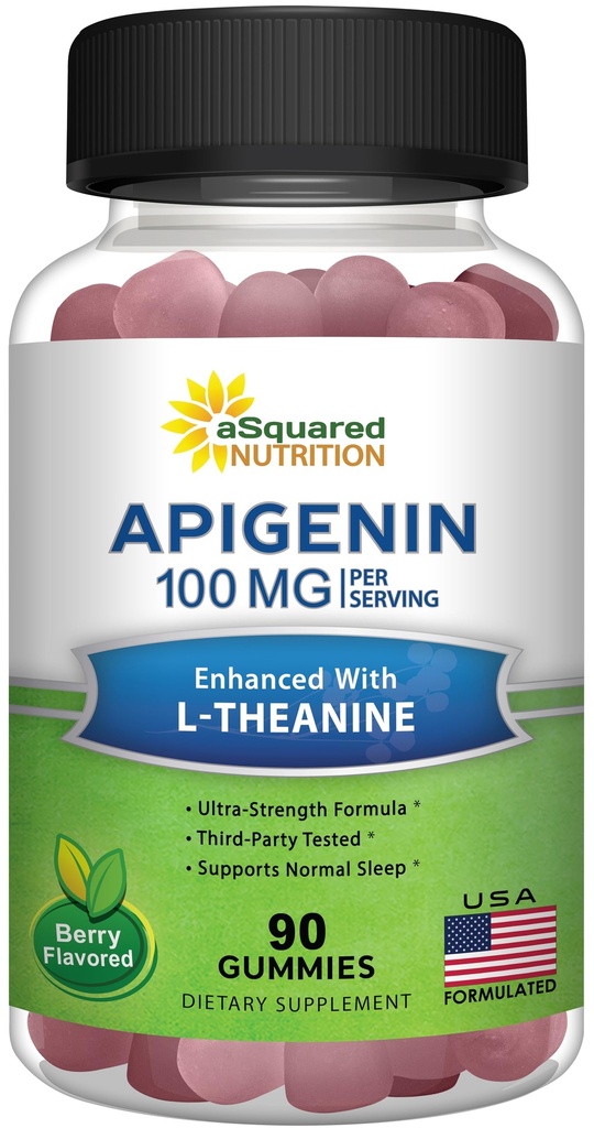 Apigenin 100mg με L-Θεανίνη 100mg Gummies - Συμπλήρωμα Apigenin για τον ύπνο - Φυσικό εκχύλισμα Gummy Εναλλακτική σε κάψουλες, χάπια, σκόνη & τσάι - 2 ανά υπηρεσία