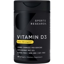 Sports Research® Vitamin D3 w/Coconut MCT Oil - Υψηλή ισχύς Βιταμίνη D3 5000iu (125mcg) Συμπλήρωμα για την υποστήριξη του ανοσοποιητικού και των οστών - Χωρίς σπορέλαιο - Μη ΓΤΟ - Χωρίς γλουτένη (360 Liquid Softgels)