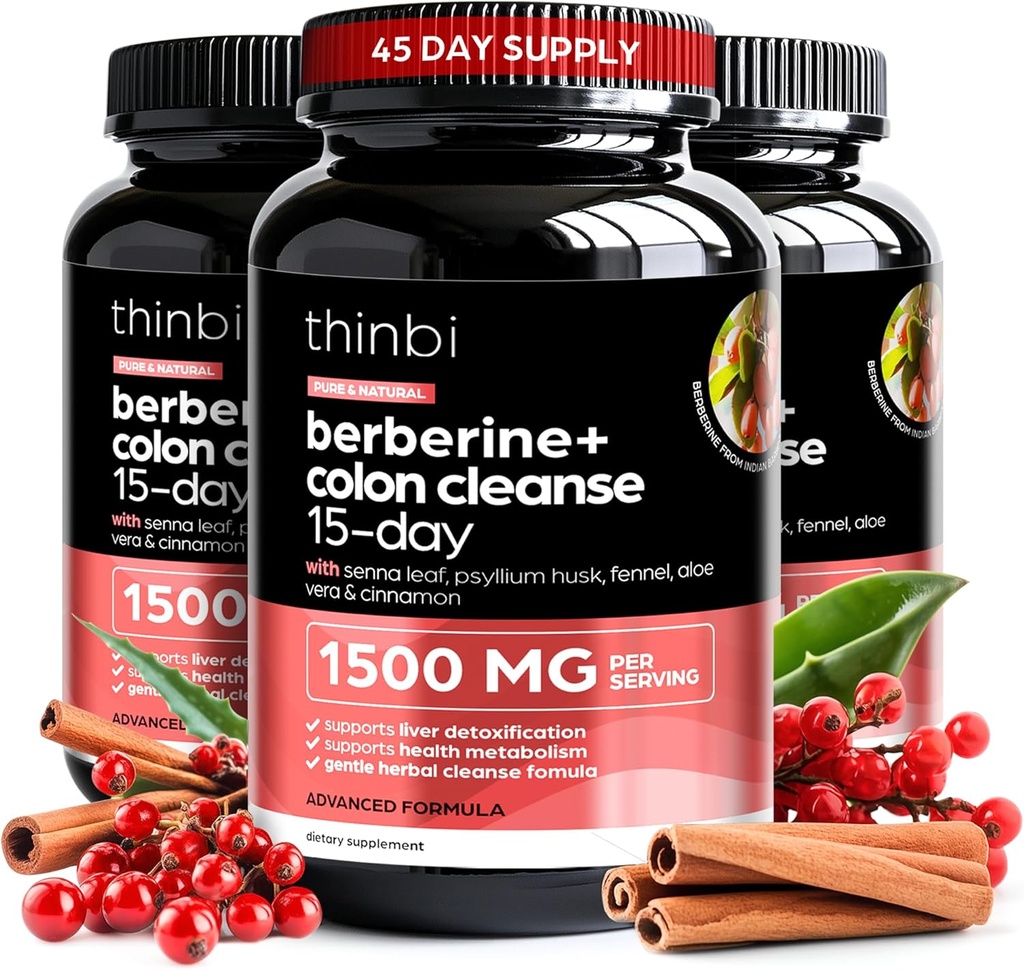 Συμπλήρωμα Berberine Colon Cleanse 1500mg - 3 Pack - 15-Day Extra Strength for Men & Women w/Senna Leaf, Fast-Active Natural Laxative for Constipation Relief, Gut Health -Made in USA