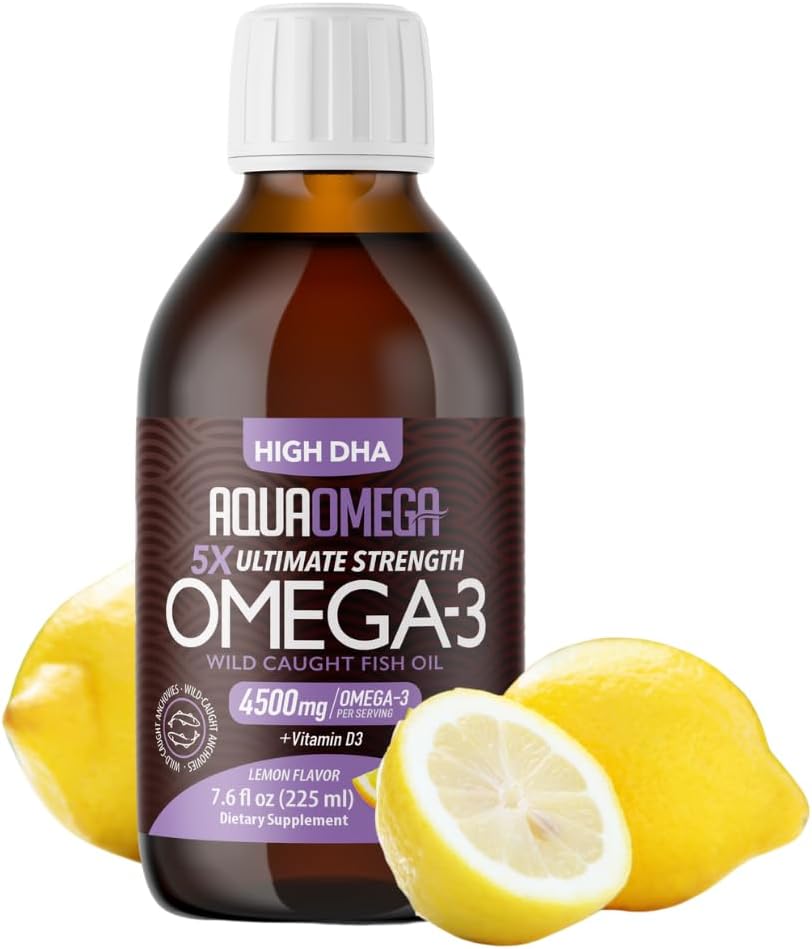 5X Ultimate Strength Omega 3 Fish Oil Liquid, Fish Oil Supplements with High DHA and EPA Omega3 Λιπαρά Οξέα, Υψηλή ισχύς Omega 3 με βιταμίνη D, 7,60 floz, Λεμονί Γεύση