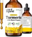 Wild & Organic Turmeric Tincture - Turmeric Curcumin with Black Pepper Extract - Mobility Support Supplement - Curcumin Root Liquid Drops - Vegan, Sugar & Alcohol-Free - 4 fl oz