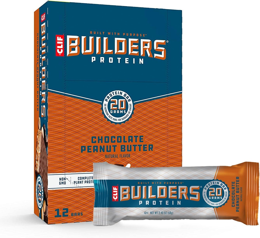 Clif Builders - Protein Bars - Chocolate Peanut Butter Flavor - 20g Protein - Gluten Free (2.4 Ounce, 12 Count)