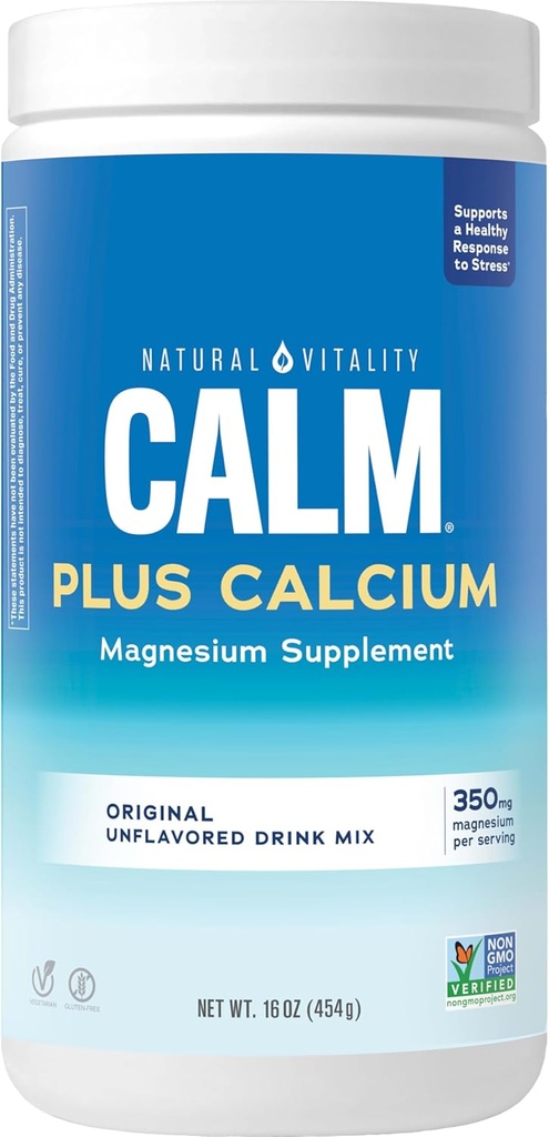 Natural Vitality Calm, Magnesium Citrate & Calcium Supplement, Drink Mix Powder Υποστηρίζει μια υγιή απάντηση στο στρες, χωρίς γλουτένη, Vegan, & Non-GMO, Original, 16 oz