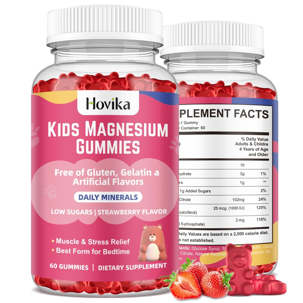 Μαγνήσιο Citrate Gummies για τα παιδιά - Μεγάλη γεύση παιδιά Μαγνήσιο συμπλήρωμα ηρεμίας Υποστήριξη Νεύρο & υγεία των οστών, ισχυρό μυών για την ευεξία των παιδιών, Vegan φράουλα γεύση χαμηλής ζάχαρης, 2 Pack-60 Count