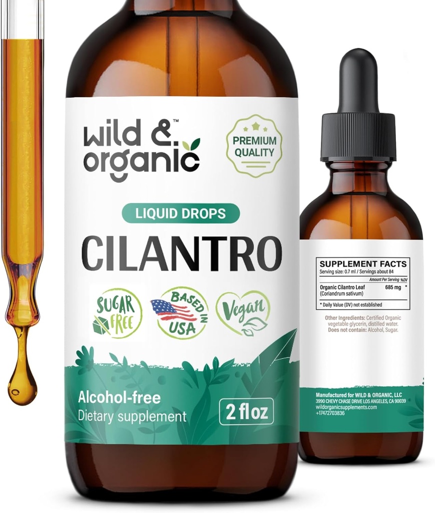Άγριες & Βιολογικές σταγόνες Cilantro - Καθαρίστε με υγρό Cilantro συμπλήρωμα - Coriander Leaf Extract Βάμμα - Vegan, Ζάχαρη & Αλκοόλ-δωρεάν - 2 fl oz