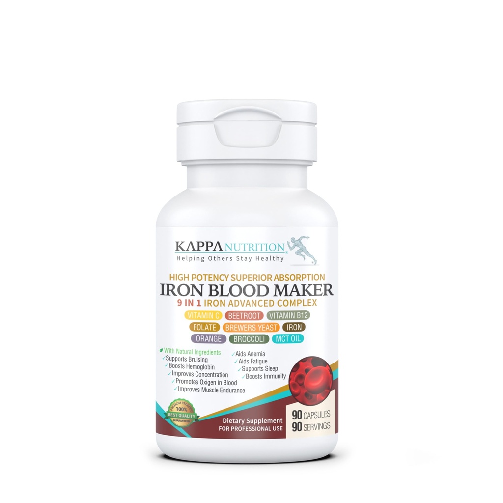 KAPPA NUTRITION Iron 26mg, Vitamin C & Orange 150mg, Folate 667mcg DFE, Vitamin B12, Beetroot, Brewers Yeast, Broccoli & MCT Oil 9 in 1 Advanced Complex (90 Κάψουλες)
