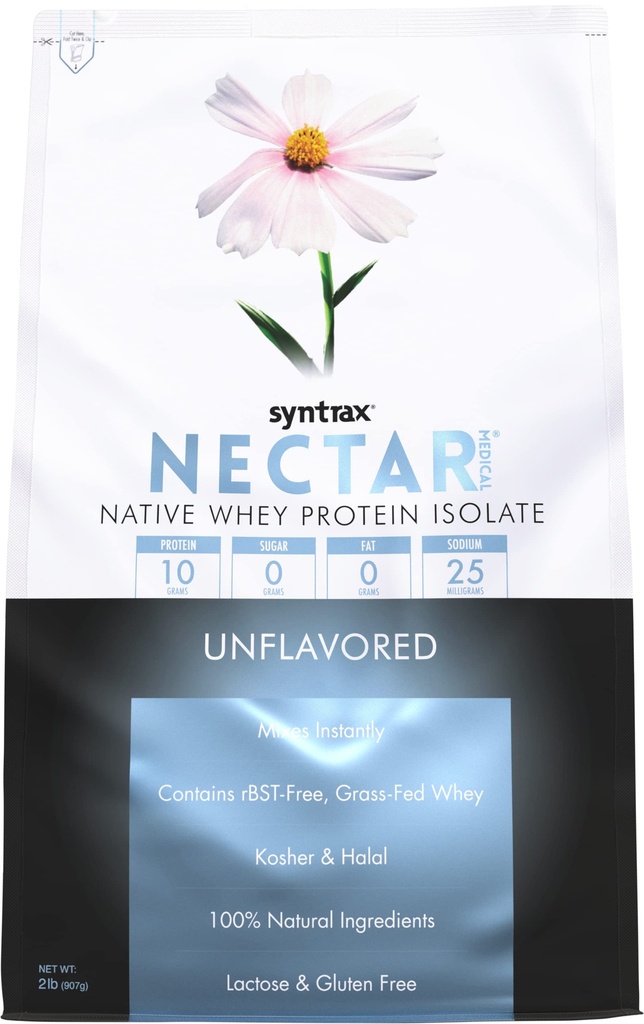 Syntrax Nutrition Nectar Medical, Όλα τα φυσικά Whey Protein Isolate, Unflavored, 2 lbs. (2 Λίρες, Unflaved)