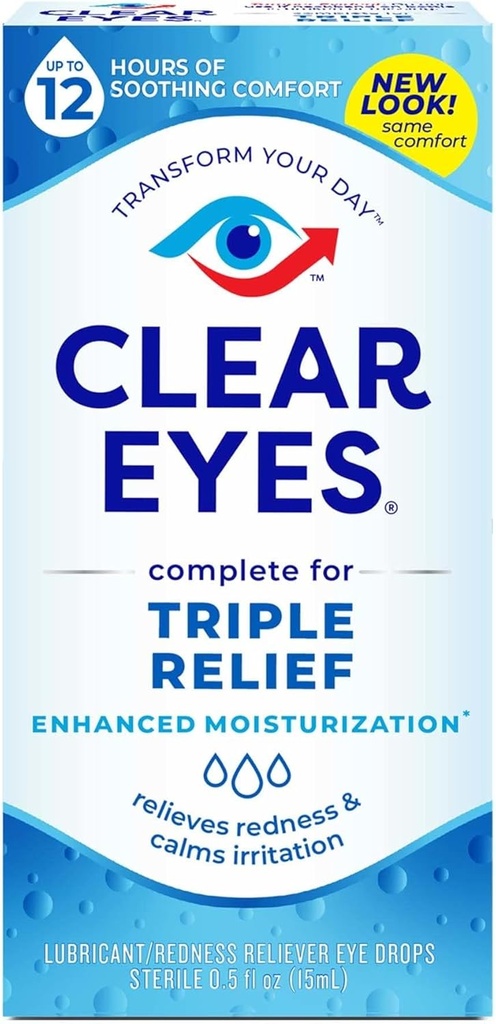 Clear Eyes Τριπλή Δράση Ανακουφίζει Οφθαλμικές σταγόνες 0.50 Ουγγιά