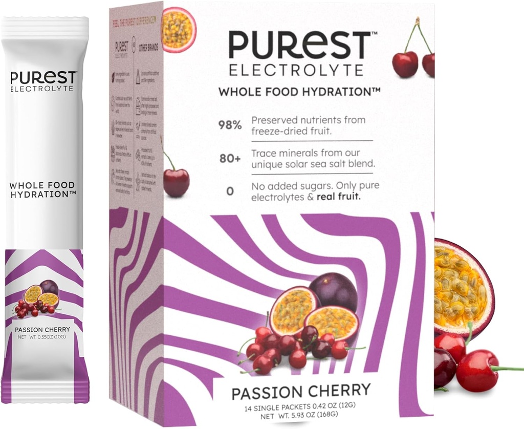 Know Brainer Purest Electrolyte Πάθος Powder Packets – Ολόκληρη ενυδάτωση τροφίμων - Βιολογικά κατεψυγμένα φρούτα και ηλιακά άλατα για την απόλυτη ισορροπία ηλεκτρολυτών