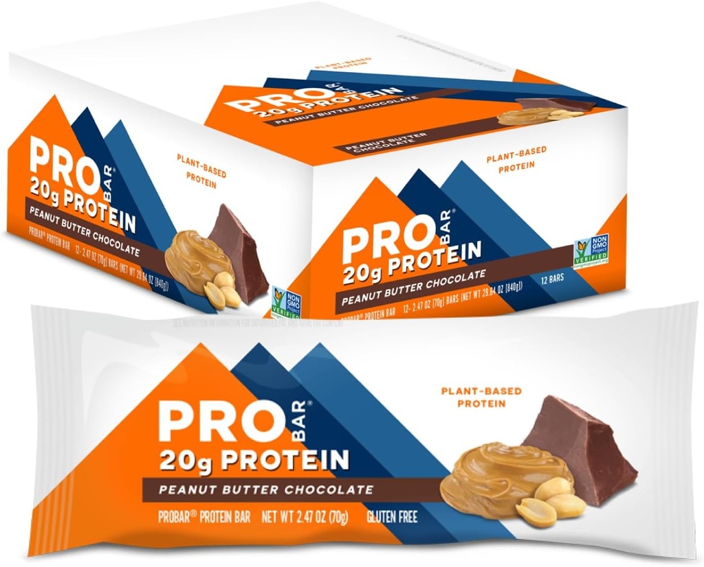 PROBAR - Protein Bar, Σοκολάτα φυστικοβούτυρο, μη ΓΤΟ, Χωρίς γλουτένη, Υγιεινή, με βάση τα φυτά, ολόκληρα συστατικά τροφίμων, φυσική ενέργεια (12 κόμης)