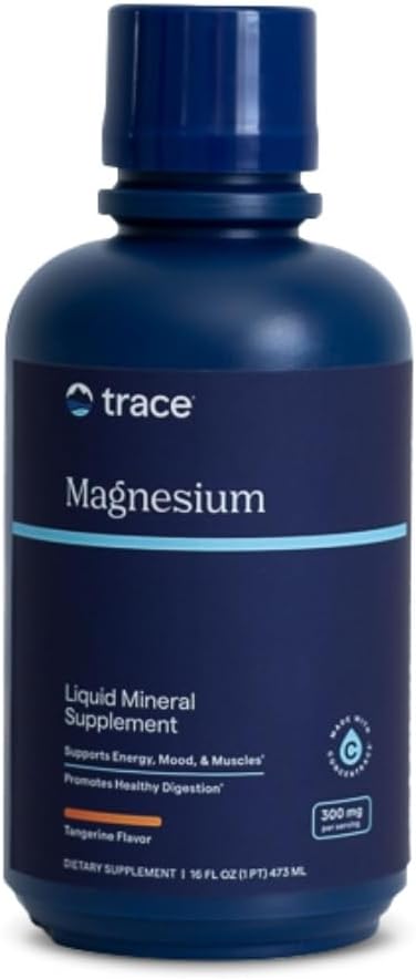 Trace Minerals Magnesium Liquid 300mg - Energy & Heart Health Support Supplement - Minerals to Aid Digestion & Hydration - Υποστήριξη Υγιή Οστά - Φυσικό άρωμα ταμπερίνης, 16 fl oz (32 υπηρεσίες)