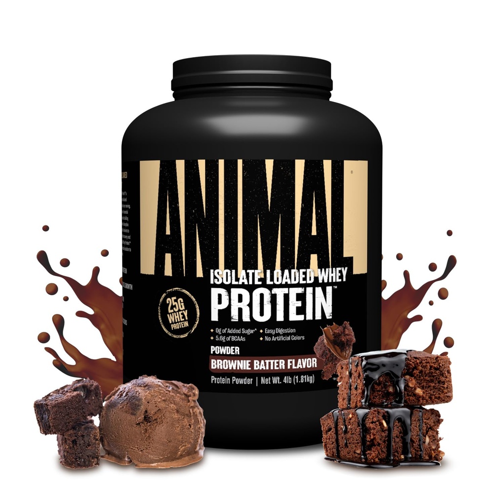 Ζώων Whey Isolate Protein Powder - Φορτωμένο για προ & μετά την προπόνηση οικοδόμος μυών και την αποκατάσταση με Digestive Ένζυμα για άνδρες & γυναίκες - 25g πρωτεΐνη, μεγάλη γεύση, χαμηλή ζάχαρη - Brownie Batter 4 lbs
