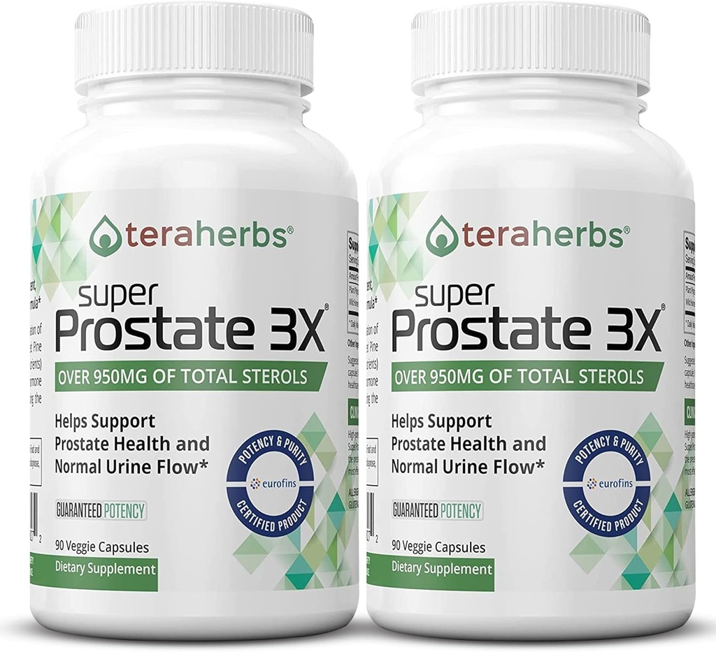 Tera Herbs Super Prostate 3X - Έλεγχος της ουροδόχου κύστης, Ισορροπία ορμονών & Υποστήριξη για τη διευρυμένη ούρηση του προστάτη & συχνές ούρηση - Συμπληρώματα προστάτη για τους άνδρες w/Beta Σιτοστερόλη δεν Saw Palmetto (2 πακέτο)