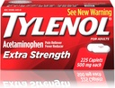 Tylenol Extra Strength Caplets with 500 mg Acetaminophen, Pain Reliever & Fever Reducer, Για Κεφαλαλγία, Οσφυαλγία & Εμμηνορρυσιακό Πόνος Relief, 225 ct