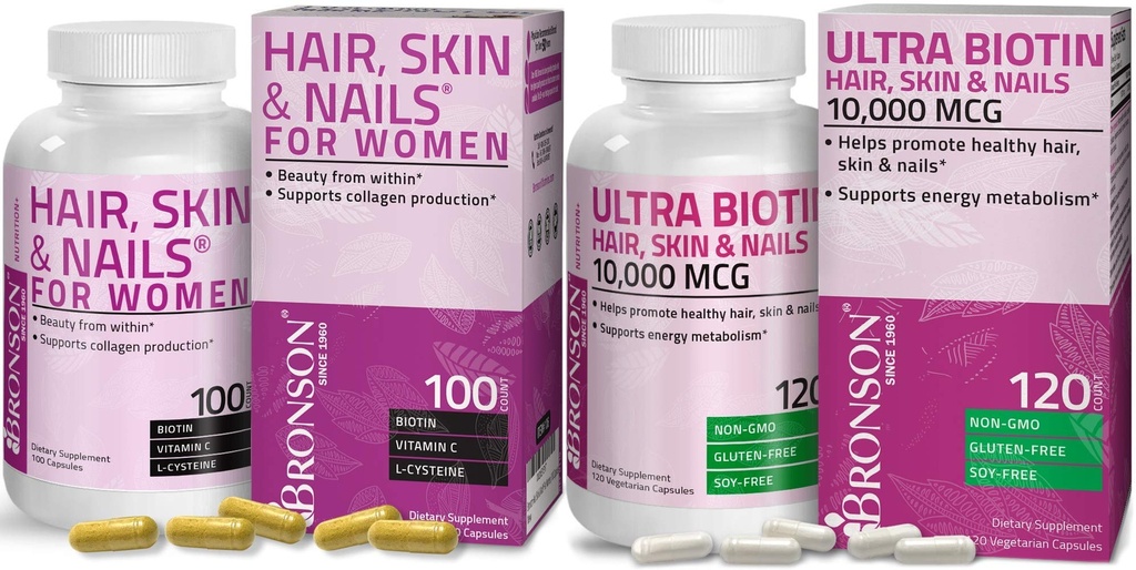 Bronson μαλλιά, δέρμα & νύχια με Biotin Extra συμπλήρωμα βιταμίνης δύναμη για τις γυναίκες + Ultra Biotin 10.000 Mcg