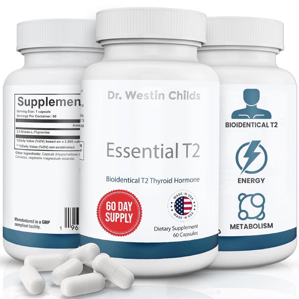 Dr. Westin Childs Essential T2 - T2 Thyroid Support Supplement with Bio-Identical 3,5 Diiodo-l-thyronine for Hypothyroidism, Hashimoto's, Thyroidecty & Rai, Non GMO, 60 Day Supply
