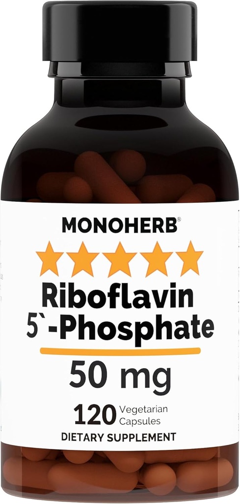 MONOHERB Riboflavin 5'-Phosphate 50 mg - 120 Vegetarian Capsules - Bioactive Vitamin B2