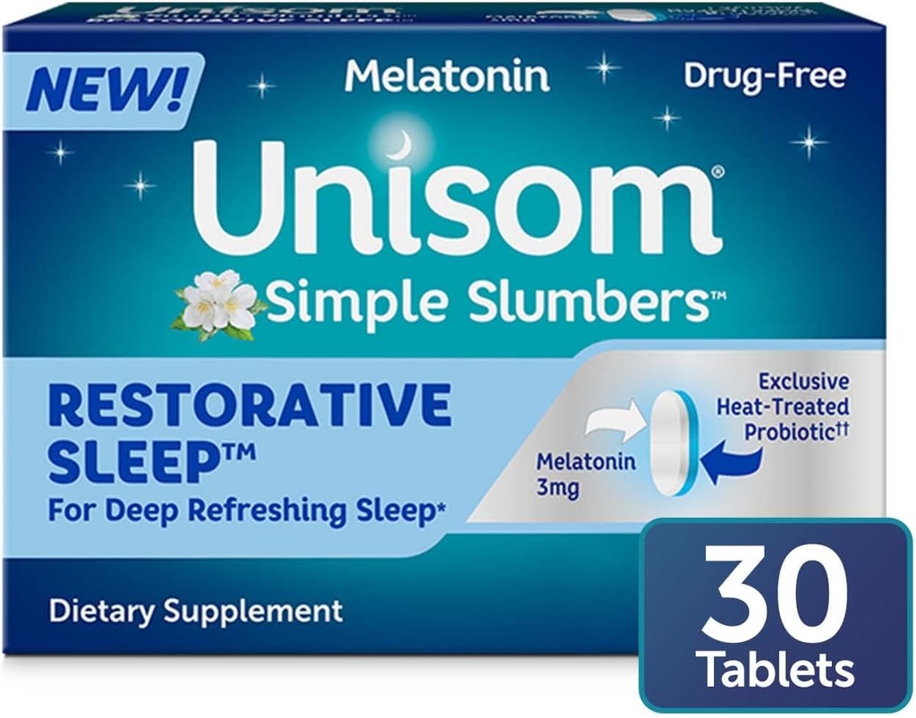 Unisom Simple Slumbers Αποκατάσταση δισκίων ύπνου 30- Count, μελατονίνη 3mg
