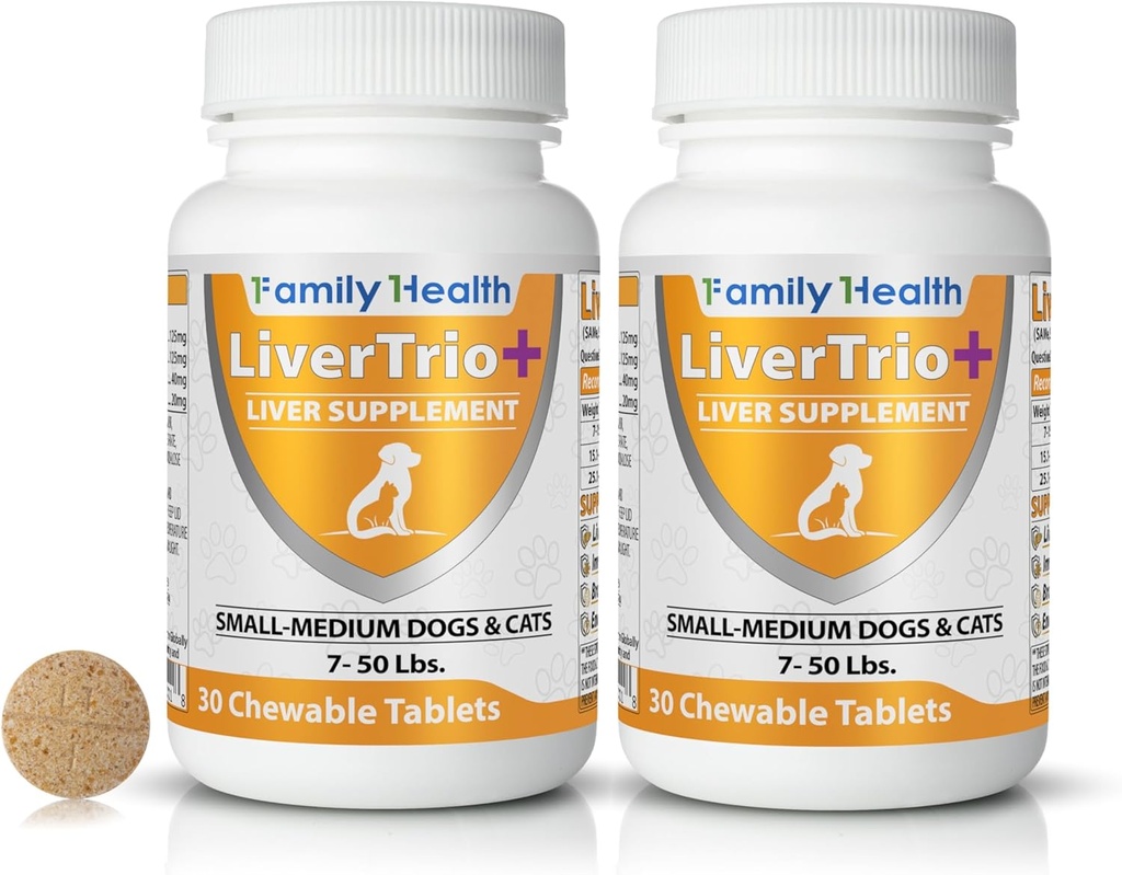 Ολοκληρωμένο συμπλήρωμα ήπατος (2 Συσκευασία - 60ct), Συνδυάζοντας το ίδιο, ΠΧΠ, σιλιμπίν A+B, γλουαθιόνη, μασώ ταμπλέτες για σκύλους 30Ct (2X Μικρό - Μέσο)