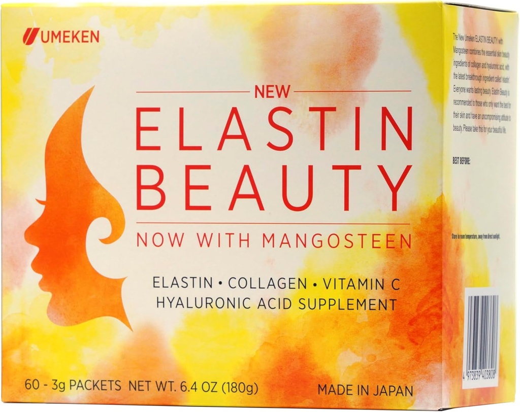 Umeken Elastin Συμπλήρωμα σκόνης ομορφιάς με Collagen Peptides, Hyaluronic Acid, Βιταμίνη C και Mangosteen Φρούτα, Υγεία και ευεξία των γυναικών, 1 μήνα προσφοράς, 60 συσκευασίες