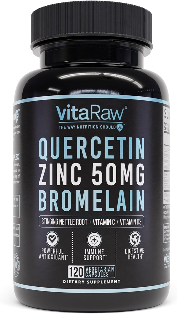Quercetin with Bromelain 500mg Capsules, Supports Immune Response, Joint Comfort, & Overall Wellness - Vitamin C, Zinc 50mg, & Vitamin D3 5000 IU - Immunity Health Pills