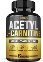 5in1 Acetyl L-Carnitine Complex Κάψουλες - 2600mg Καθημερινή - Υποστήριξη σώματος, εγκεφάλου και ανοσοποιητικού υγείας - Συνδυασμένη άλφα Lipoic Acid, Πράσινο Τσάι, Πράσινο Coffee Bean & Raspberry Ketones - 90 Μετρήσεις για 3 μήνες