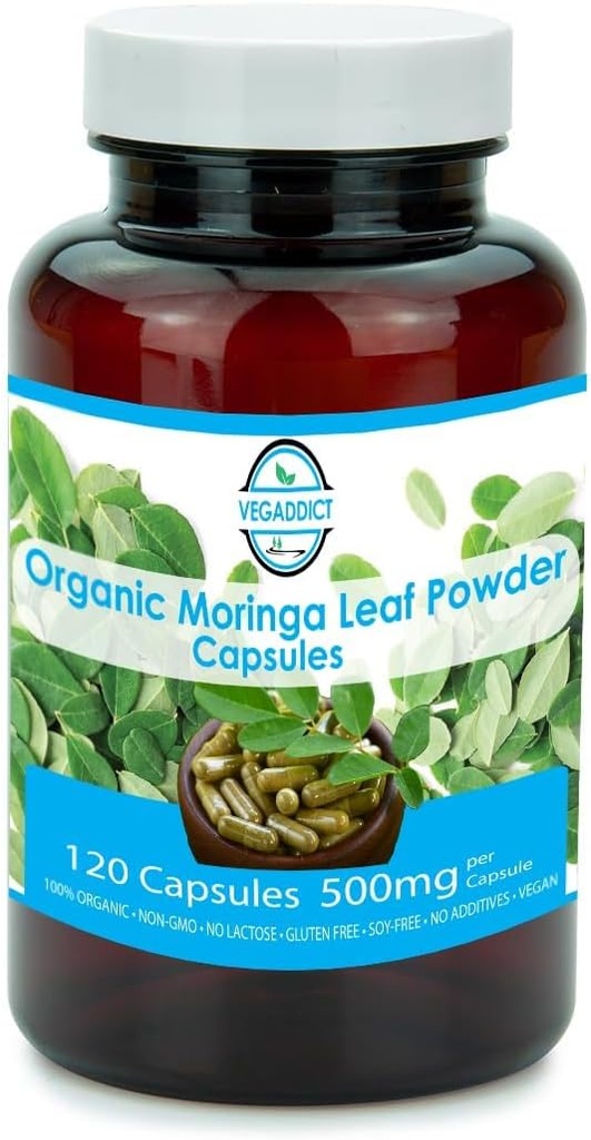 Certified Organic 100% Raw & Pure Moringa Leaf Powder Capsules 