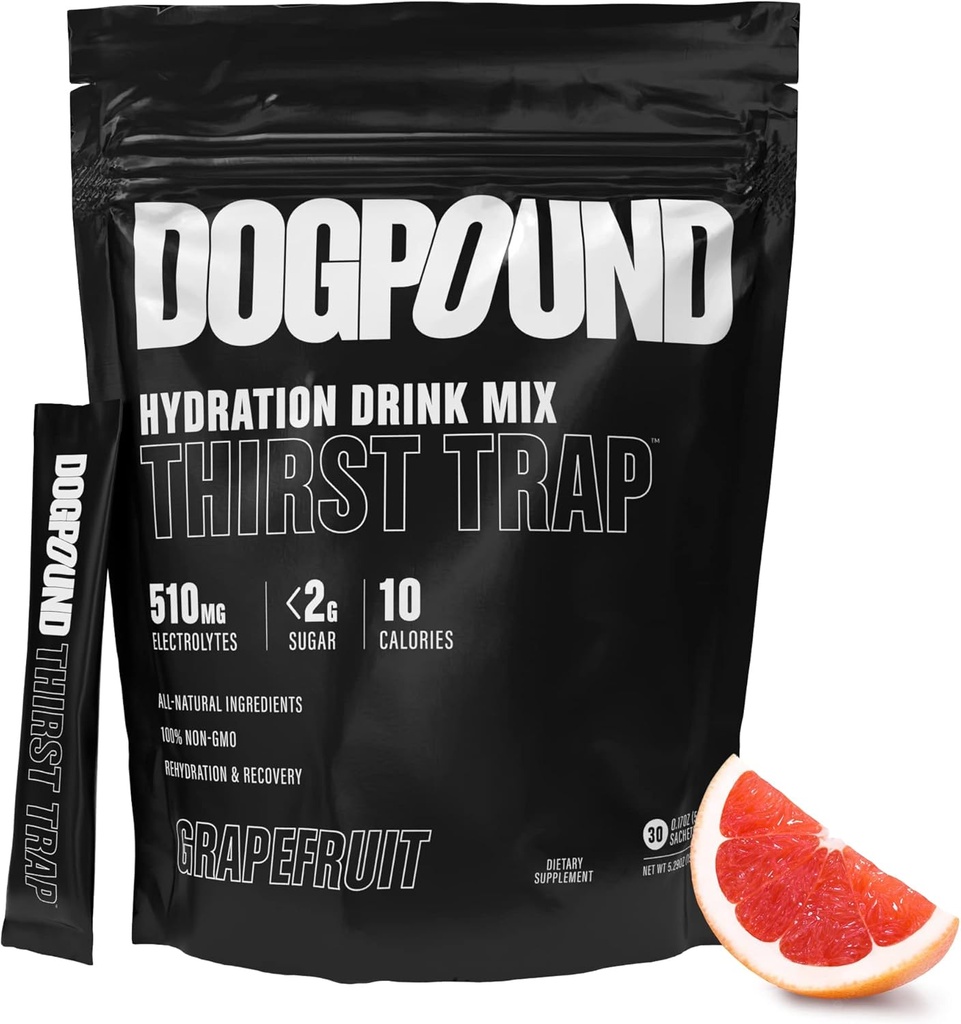 DOGPOUND Thirst Trap | Hydration Supplement | Electrolyte Drink Mix for Workout & Nightlife Recovery | Grapefruit | 10 Calories | 30 Easy Open Sticks
