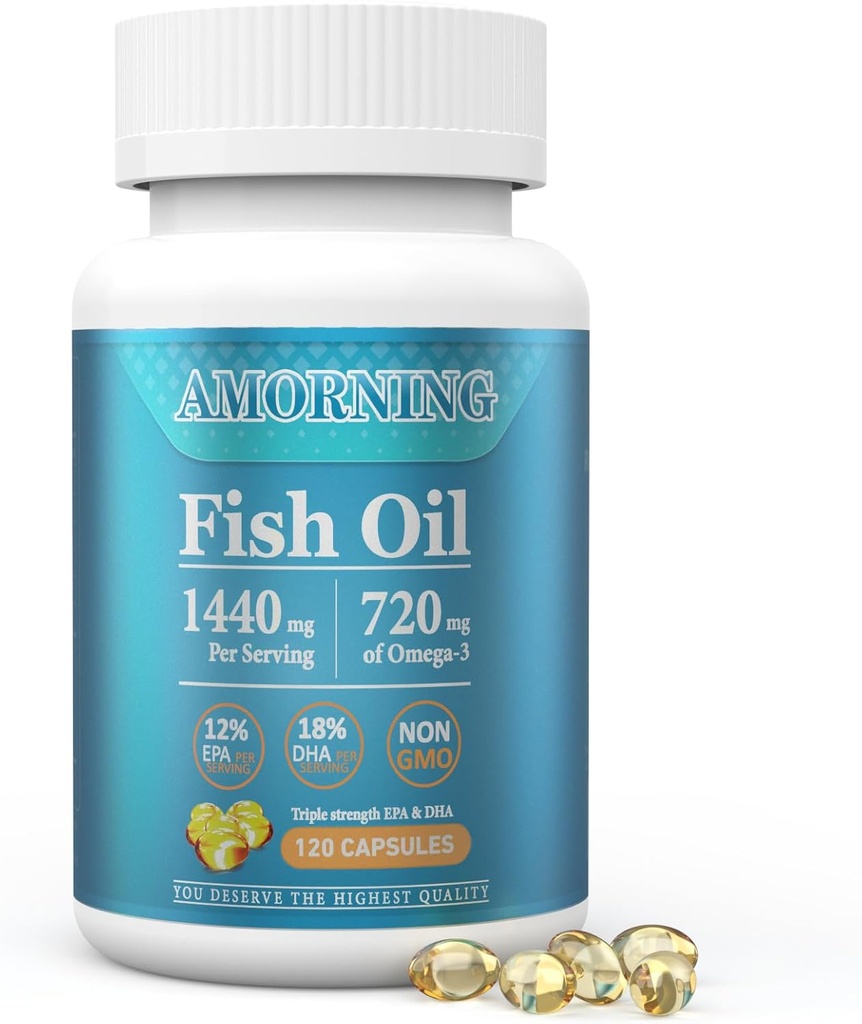 Fish-Oil Omega3-EPA DHA-Supplement Burpless-Softgels - 120Capsules 1440 mg per Serving Mini Size Healthy Heart Support Fatty Acids Supplement Helps Maintain Healthy Triglyceride Levels