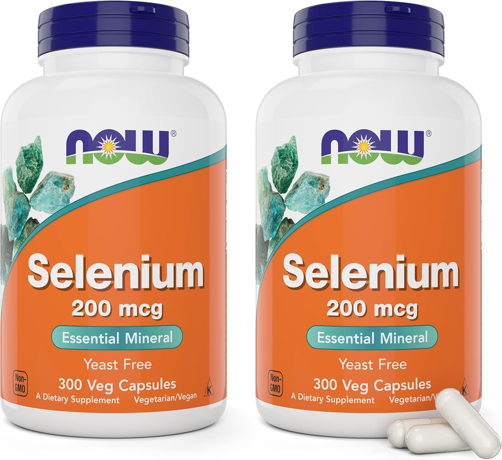 Now Selenium 200mcg Capsules, 300 Count (Pack of 2) - L Selenomethionine Mineral Supplement for Women & Men - Veg Caps, Non-GMO, Vegan Friendly, Yeast-Free