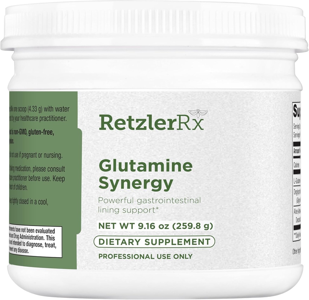 RetzlerRx Glutamine Synergy L-Glutamine Σκόνη με DGL & Aloe - 9.27 oz Γαστρεντερική Υποστήριξη - Μη ΓΤΟ, Χωρίς γλουτένη & Vegan Formula για την Digestive Υγεία και την υποστήριξη ανοσοποιητικού συστήματος