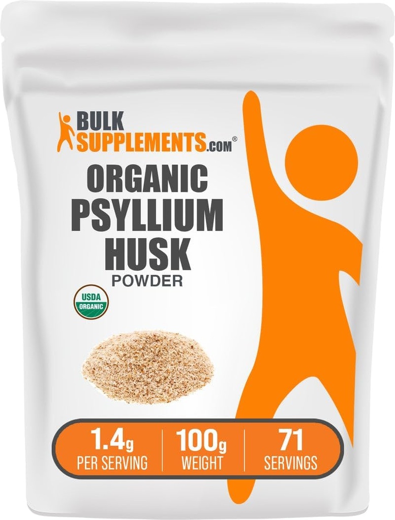 BulkSupplements.com Βιολογική σκόνη Psyllium Husk - Psyllium Husk Powder for Bakeing, Fiber Supplement - Χωρίς γλουτένη, 1,4g per Serving, 100g (3.5 oz) (Pack of 1)