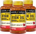 Mason Natural No Burp Fish Oil 1000 mg Ωμέγα, 3 300 mg, Υποστηρίζει τη φυσιολογική υγεία της καρδιάς, 100 Softgels (πακέτο των 3)