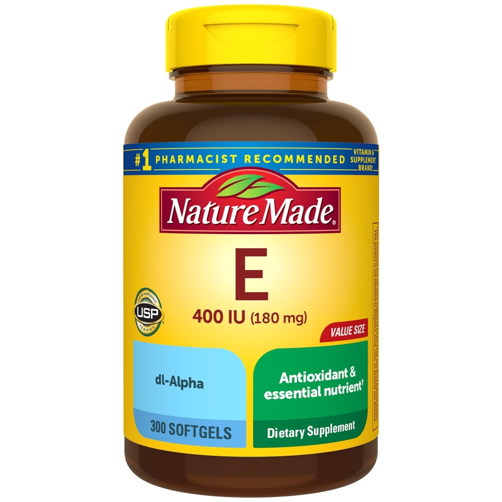 Nature Made Vitamin E 180 mg (400 IU) dl-Alpha, Συμπλήρωμα διατροφής για αντιοξειδωτική υποστήριξη, 300 Softgels, 300 Day Supply
