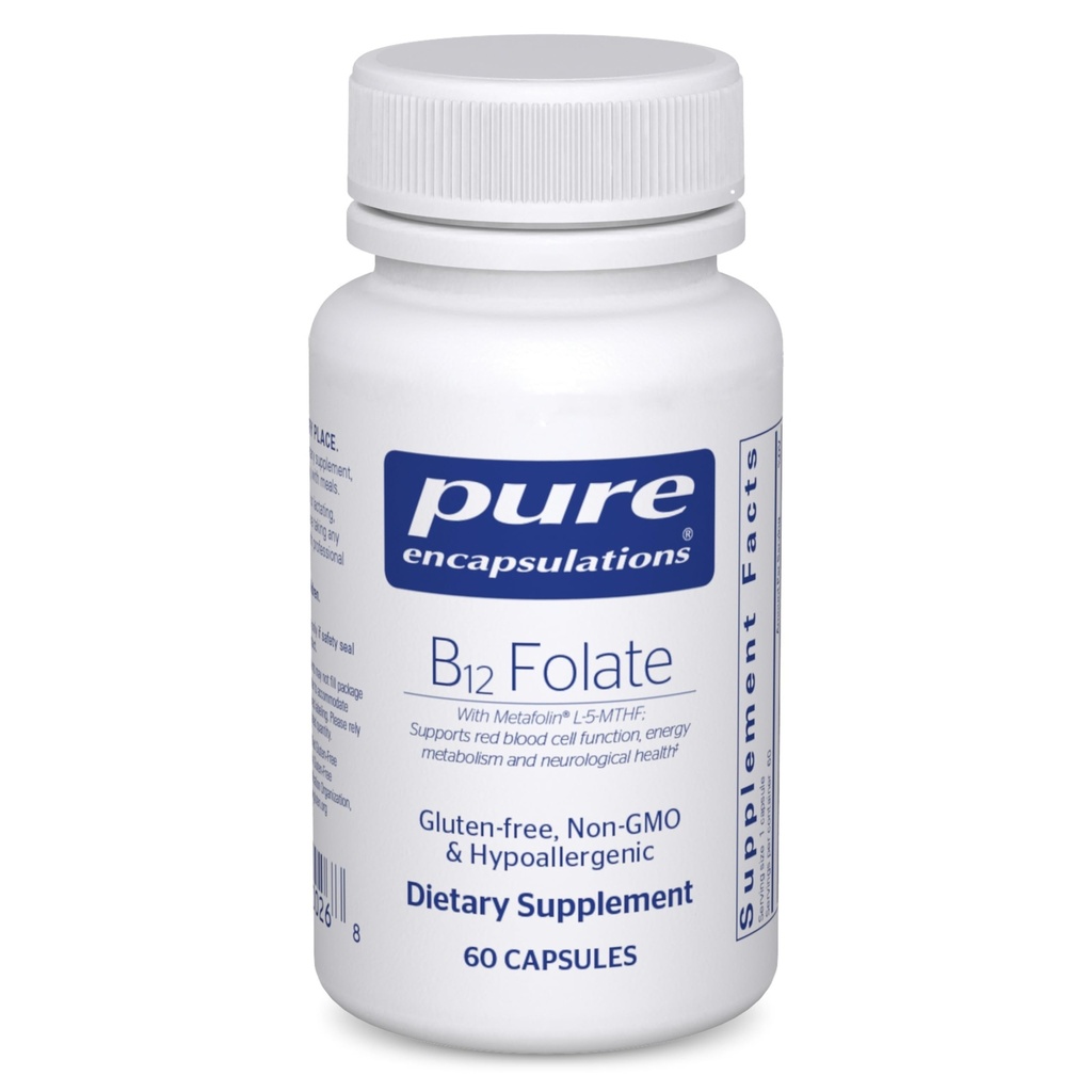 Pure Encapsulations B12 Folate - Συμπλήρωμα ενέργειας για την υποστήριξη των νευρώνων, του μεταβολισμού ενέργειας & Γνωστική υποστήριξη* - με τη βιταμίνη Β Folate ως Metafolin - 60 κάψουλες